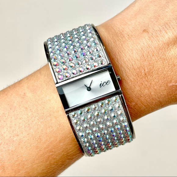 Pavé Crystal Ice Bangle Watch - Aurora Borealis - Picture 3 of 9